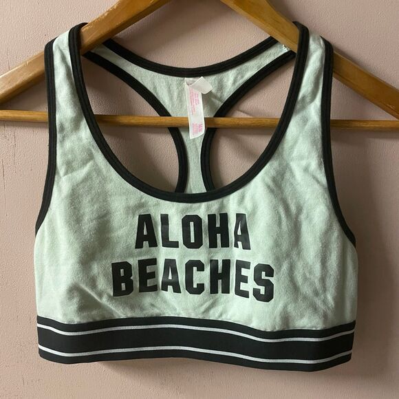 Pink Victoria’s Secret Mint/Black Aloha Beaches Pink Nation Sports Bra Sz M GUC - Picture 3 of 10
